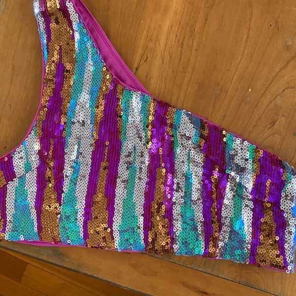 NASTY GAL | multi color | sequin crop top | size 10 - Picture 3 of 4